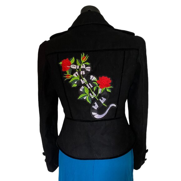 Wool Military Inspired Cropped Jacket with Unique Snake Patch - Picture 2 of 6